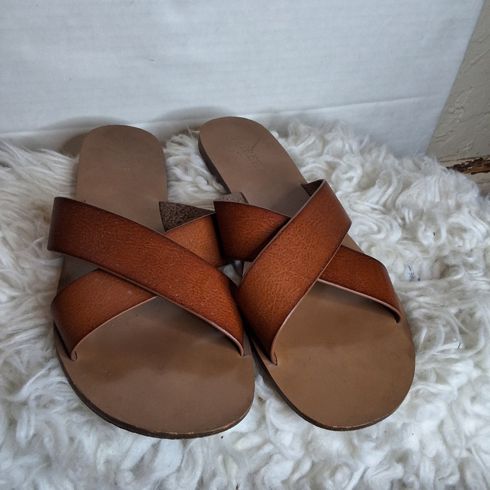J.Crew Brown Crisscross Slide Sandals Flat Minimalist Resort Sandals 10 - Picture 4 of 10
